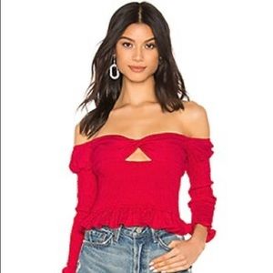 Red off the shoulder crop top